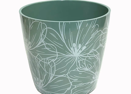 7" Cream Flower Round Self-Watering Bamboo Pot