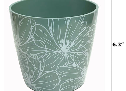 7" Cream Flower Round Self-Watering Bamboo Pot